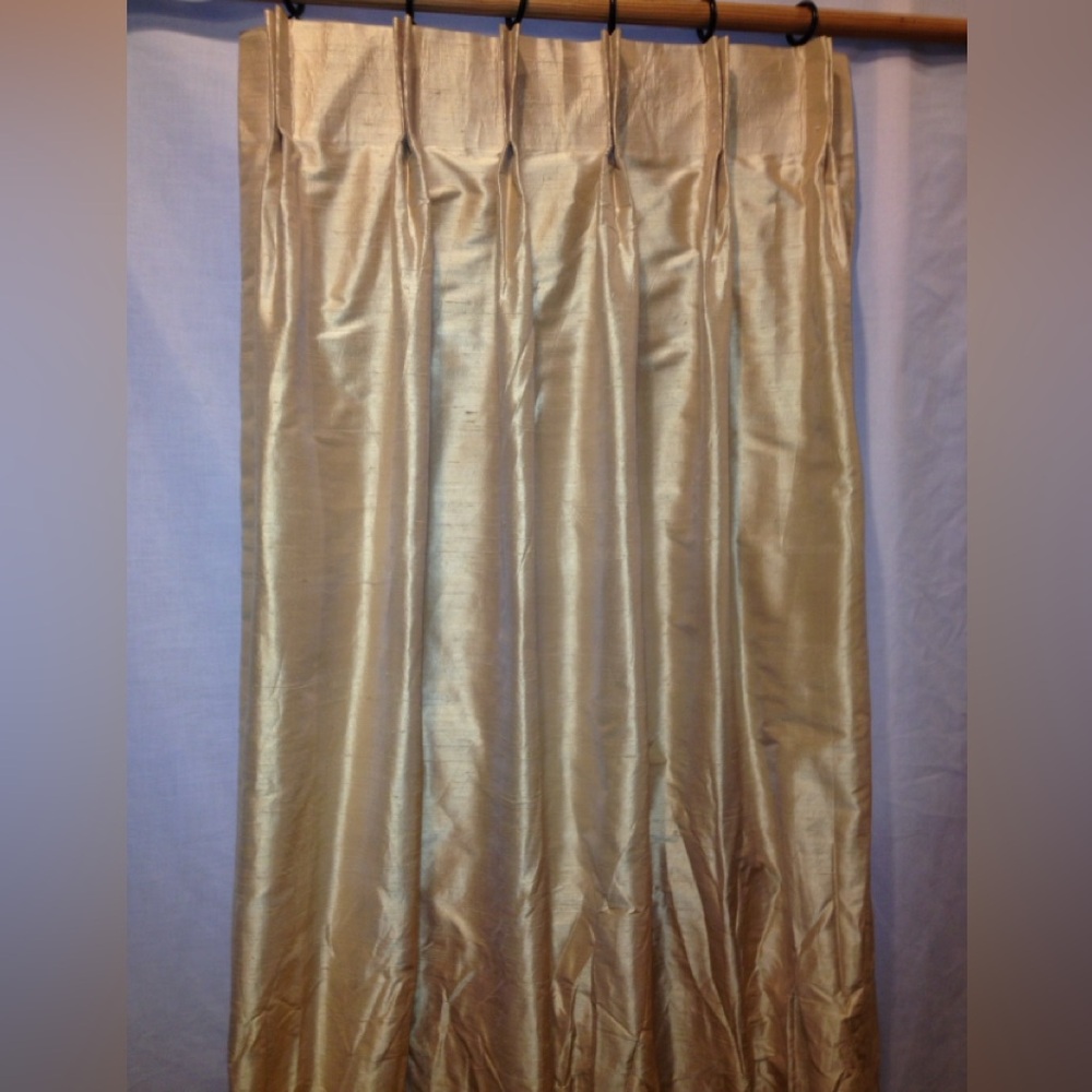 Set of 3 Lined and pleated tan silk drapes